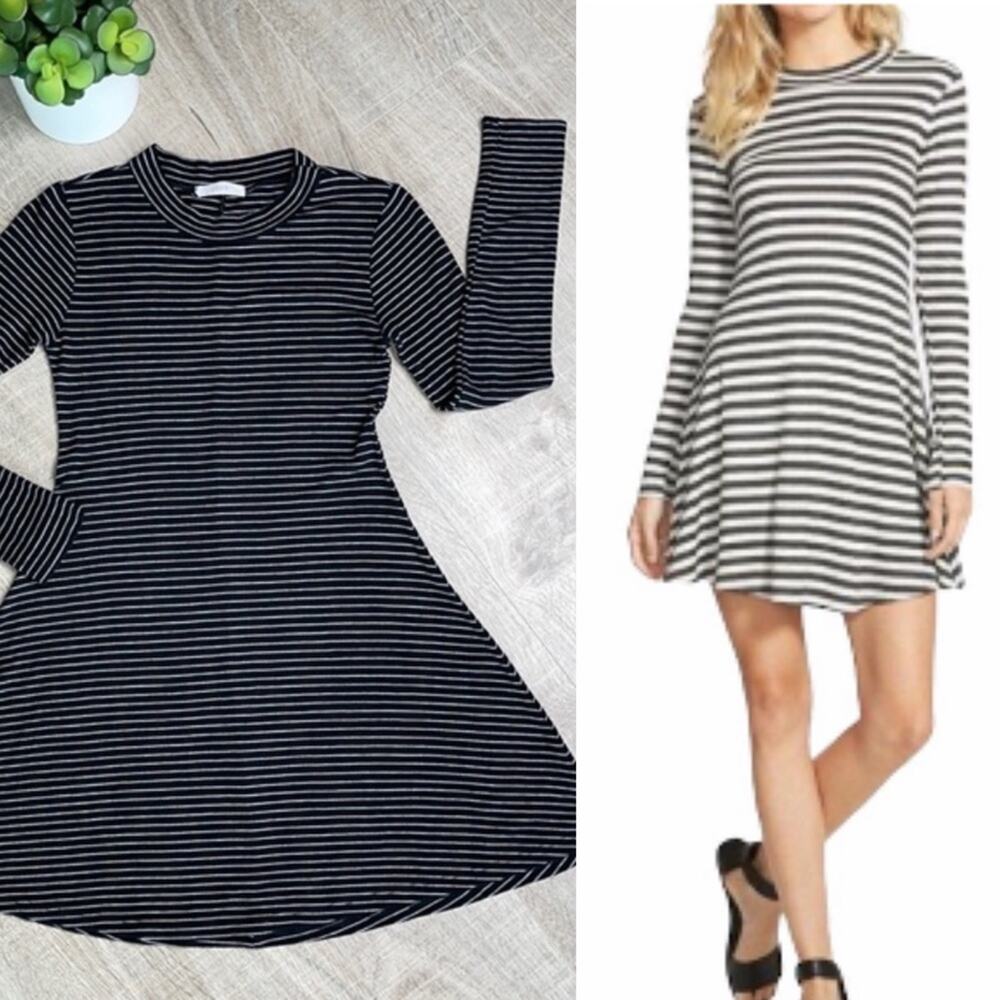 LUSH Women's Long Sleeve Ribbed Striped Swing Dress